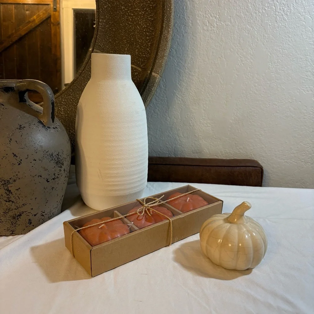 Crate&Barrel Pumpkin Candle Trio NEW IN BOX